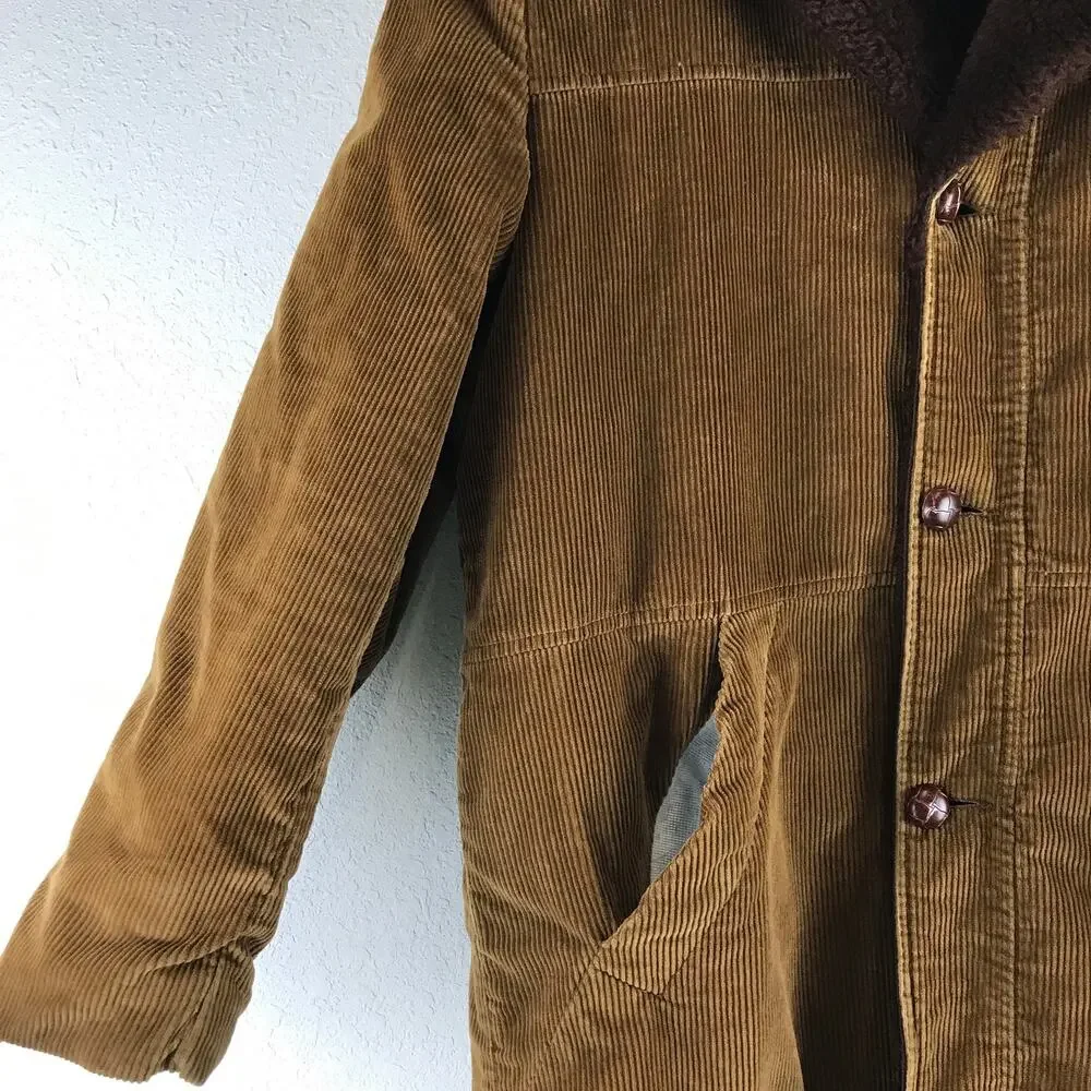Vintage Corduroy Faux Sherpa Quilted Barn Coat Country Cabin Woodsman Jacket